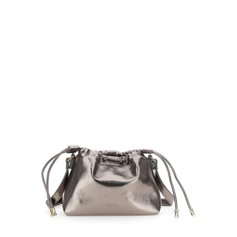Metallic Shoulder Bag with Logo Lettering on the Front and Drawstring Closure in Ecoleather Woman