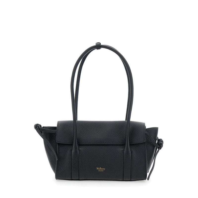 ‘Mini Bayswater’ Black Shoulder Bag with Laminated Logo in Leather Woman
