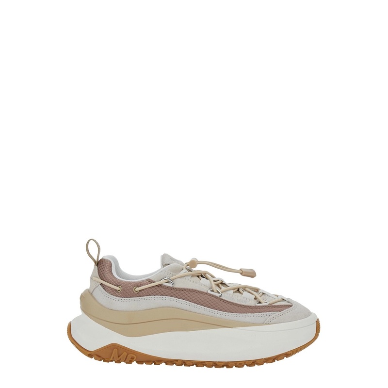 ‘Moon 247’ Beige Low Top Sneakers with Logo on the Tongue in Leather and Fabric Blend Woman