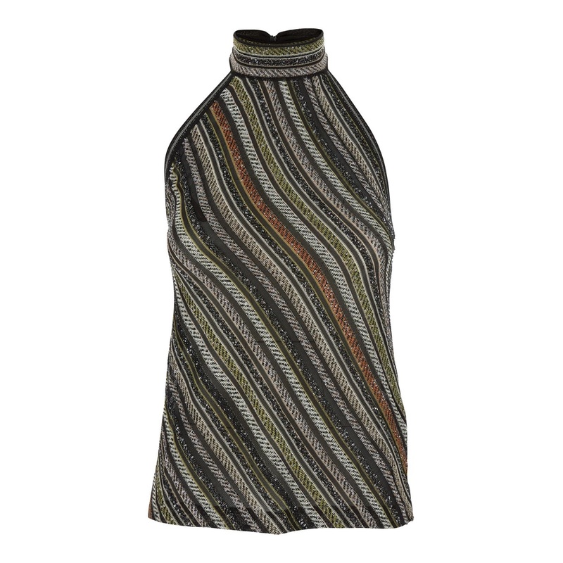 Multicolor High Neck Top with All-Over Sequins in Fabric Woman