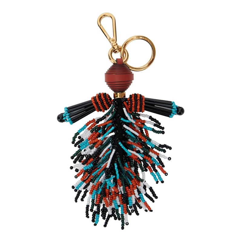 Multicolor Keyring with Beaded Tassel in Glass and Fabric Woman