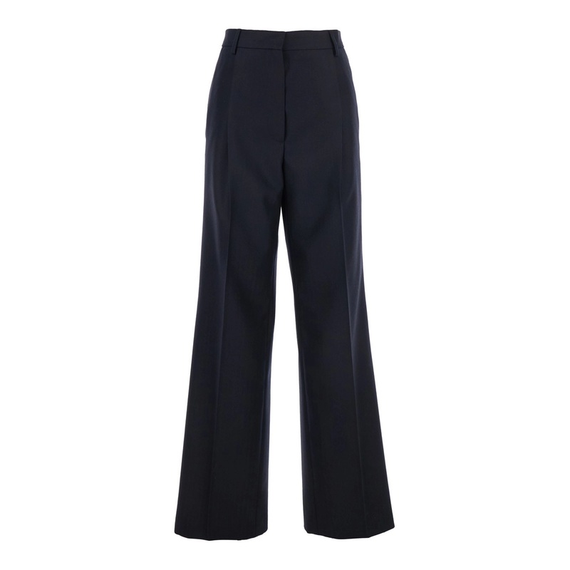 ‘Portias’ Blue Pants with Wide Leg and Two Rear Welt Pockets in Wool Woman