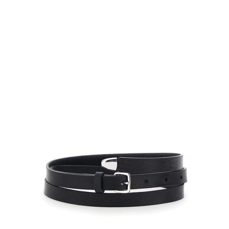 ‘Rachel’ Black Belt with Buckle Closure in Leather Woman