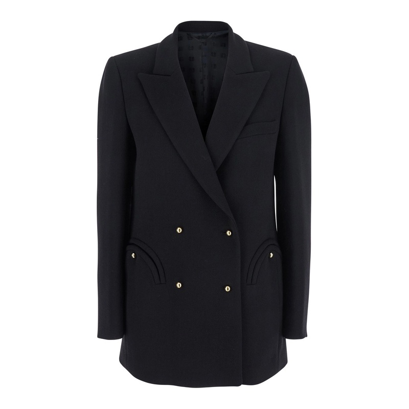 ‘Resolute’ Black Double-Breasted Jacket with V Neck and Peak Revers in Wool Woman