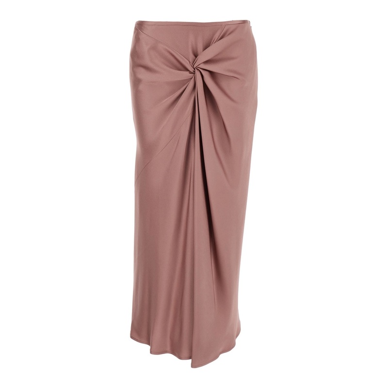 ‘Smila’ Pink Skirt with Knot Detail on the Front and Side Concealed Zip Closure in Viscose Blend Woman