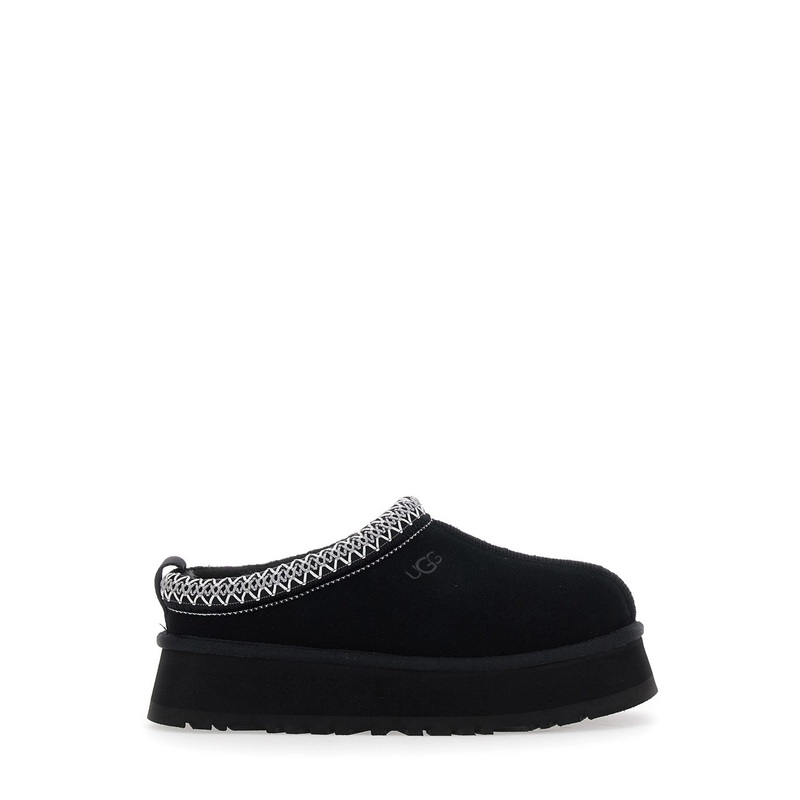 Tasman Black Plaited Hem Mules in Suede Woman