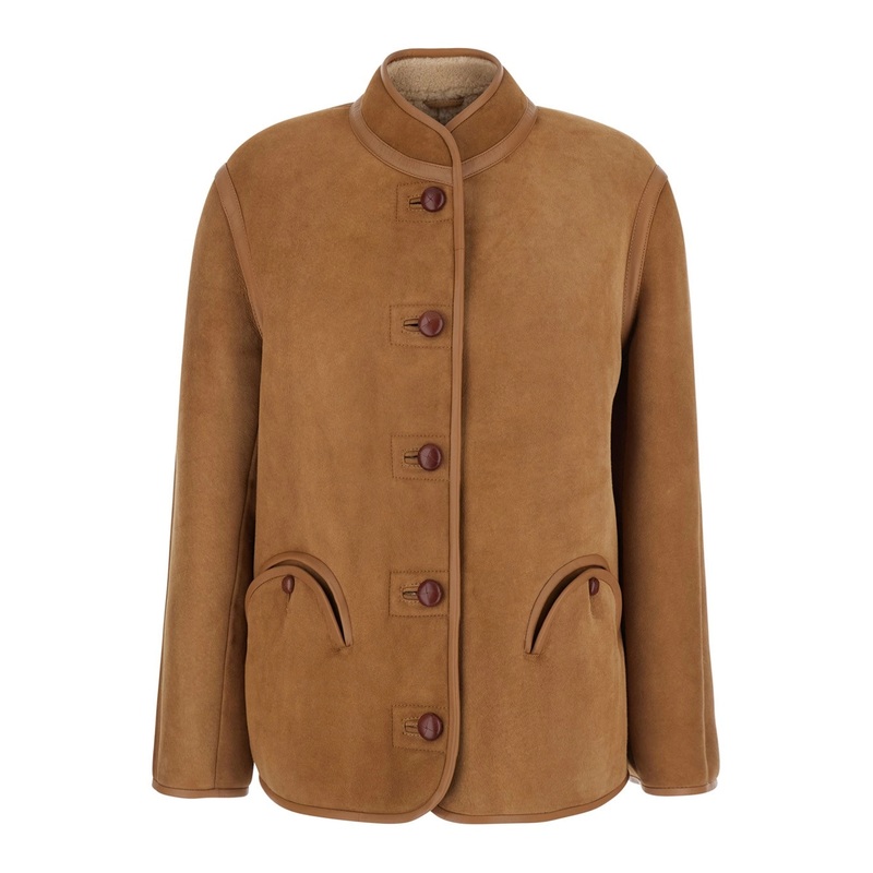 ‘Tatoosh’ Beige Shearling Jacket with Two Front Welt Pockets in Fur Woman