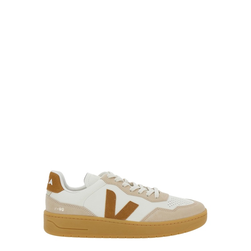 ‘V90’ Beige Sneaker with Side Logo and Perforated Toe in Leather Unisex
