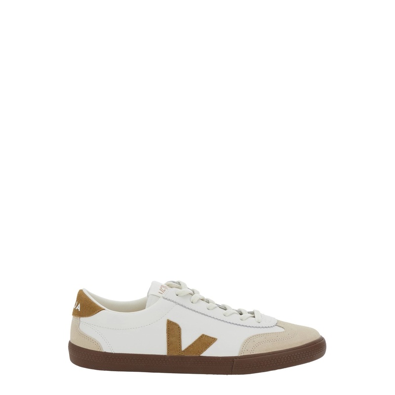 ‘Volley’ White Low Top Sneakers with Contrasting Heel with Logo Lettering and Logo Patch on the Side in Leather Unisex
