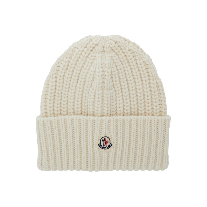 White Beanie with Logo Patch on the Front in Wool Woman
