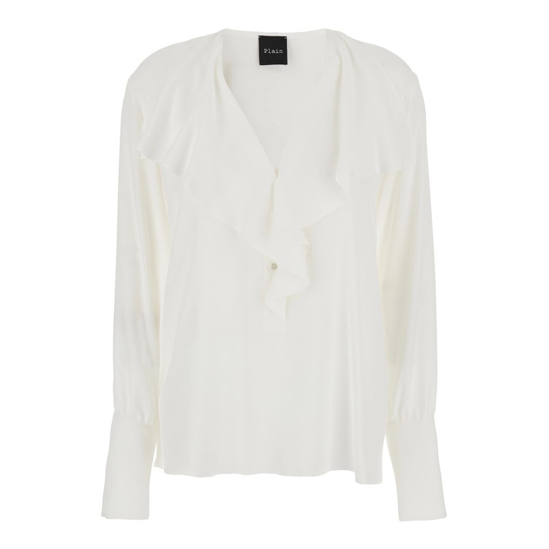 White Shirt with Volant in Lightweight Fabric Woman