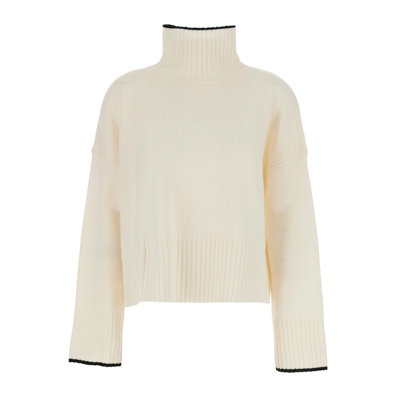 White Turtleneck Sweater with Back Logo in Wool Woman