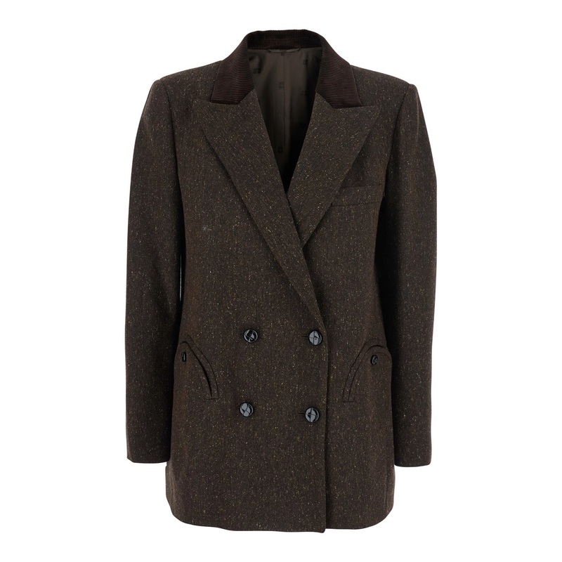 ‘Winibelle’ Brown Double-Breasted Jacket with Notched Revers in Wool Blend Woman