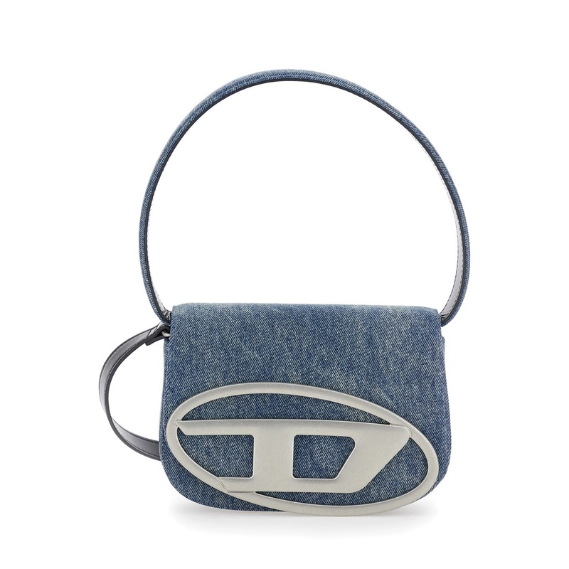 ‘1DR’ Blue Shoulder Bag with Oval D Patch in Cotton Woman