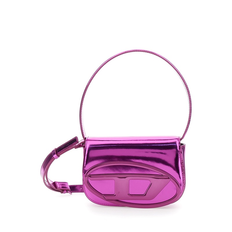 ‘1DR’ Violet Shoulder Bag with Oval D Patch in Lamintaed Leather Woman
