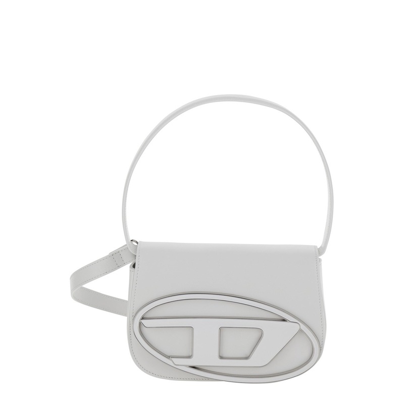 ‘1DR’ White Shoulder Bag with Oval D Patch in Leather Woman