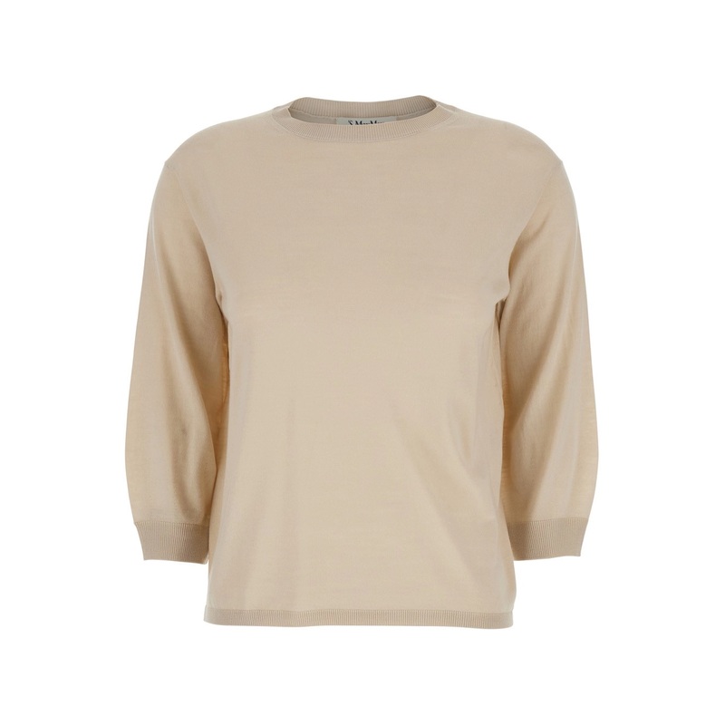 ‘Amici’ Beige Sweater with Three-Quarter Sleeves in Virgin Wool Woman