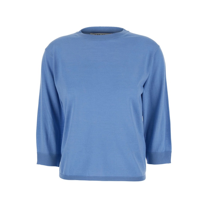‘Amici’ Blue Sweater with Dropped Shoulders in Wool Woman