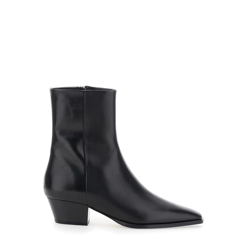 ‘Baba’ Black Ankle Boots with Low Block Heel and Side Zip Closure in Leather Woman