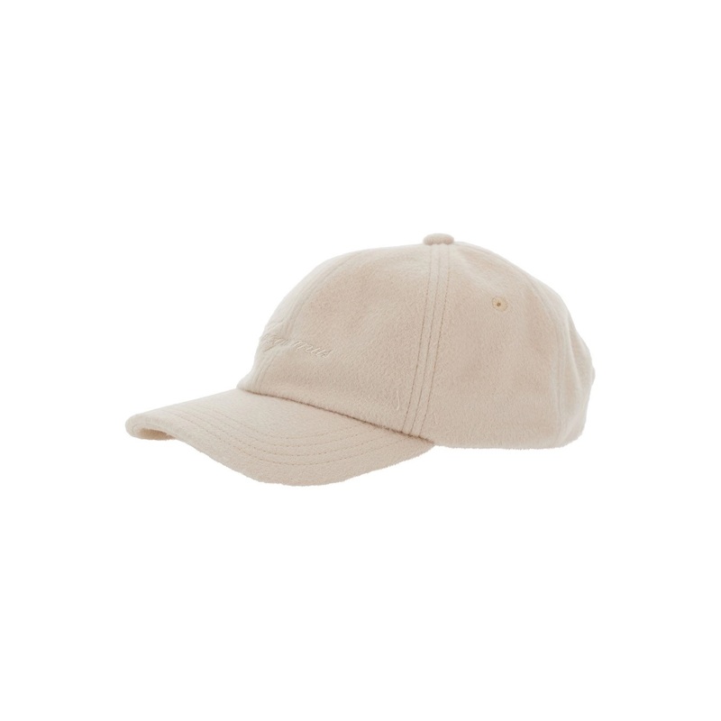 Beige Baseball Cap with Logo Lettering Embroidery on the Front in Wool Man