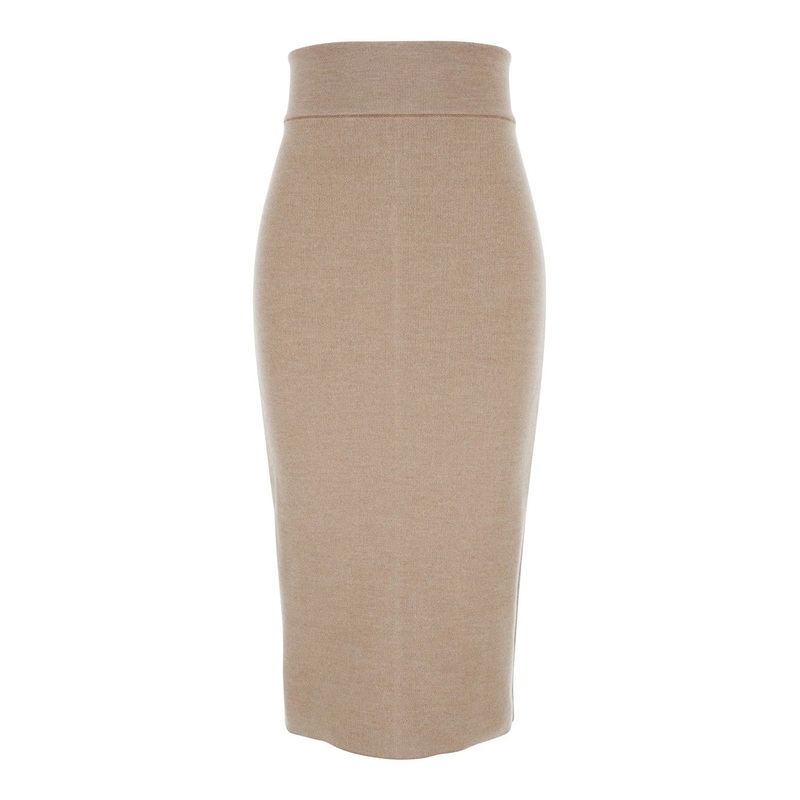 Beige Skirt with Pencil Desgin in Wool Woman