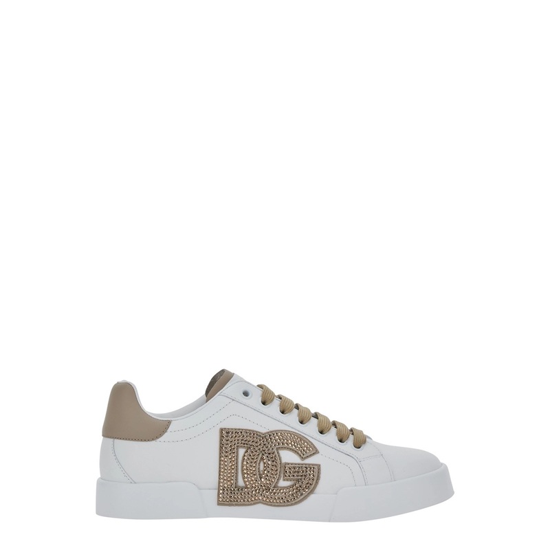 Black and Beige Low Top Sneakers with Logo Patch on the Side and Logo Lettering on the Tongue in Leather Woman