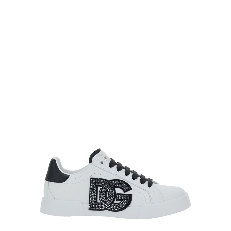 Black and White Low Top Sneakers with Logo Patch on the Side and Logo Lettering on the Tongue in Leather Woman