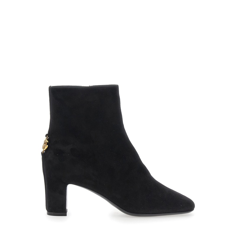 Black Ankle Boots with DG Logo Plaque on the Back in Suede Woman