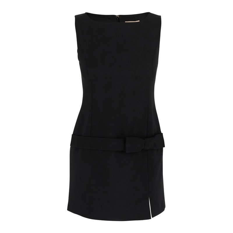 Black Crewneck Mini Dress with Bow Detail on the Front and Logo Plaque on the Rear in Tech Fabric Stretch Woman