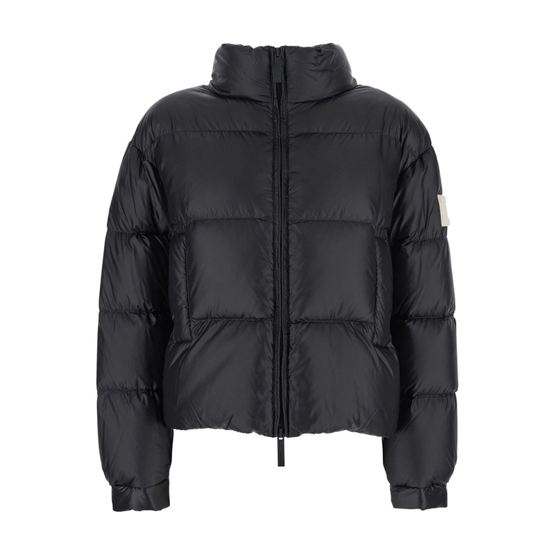 Black Down Jacket with Logo Patch on the Sleeve in Tech Fabric Woman