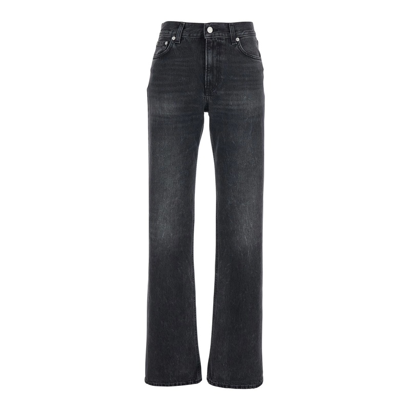 Black Jeans with Belt Loops and Logo Patch on the Rear in Denim Woman