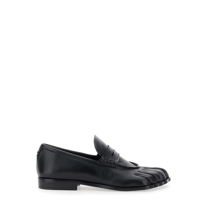 Black Loafers with Back Logo and Foot-Shaped Design in Leather Woman