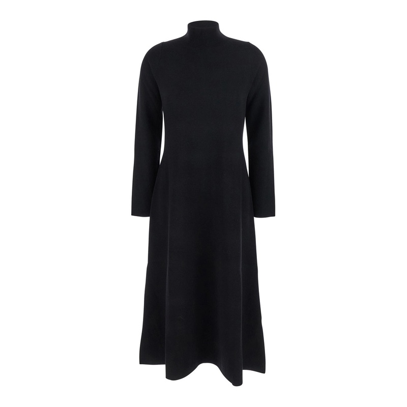 Black Long Dress with High-Neck in Cotton Woman