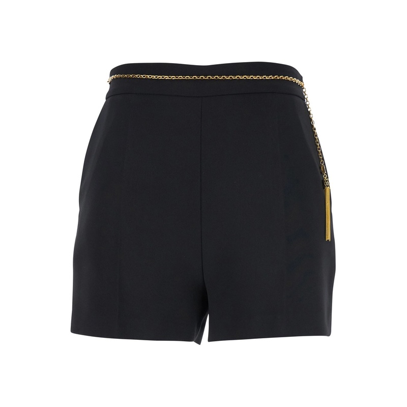 Black Shorts with Metallic Pendant and Patch Pockets in Fabric Woman