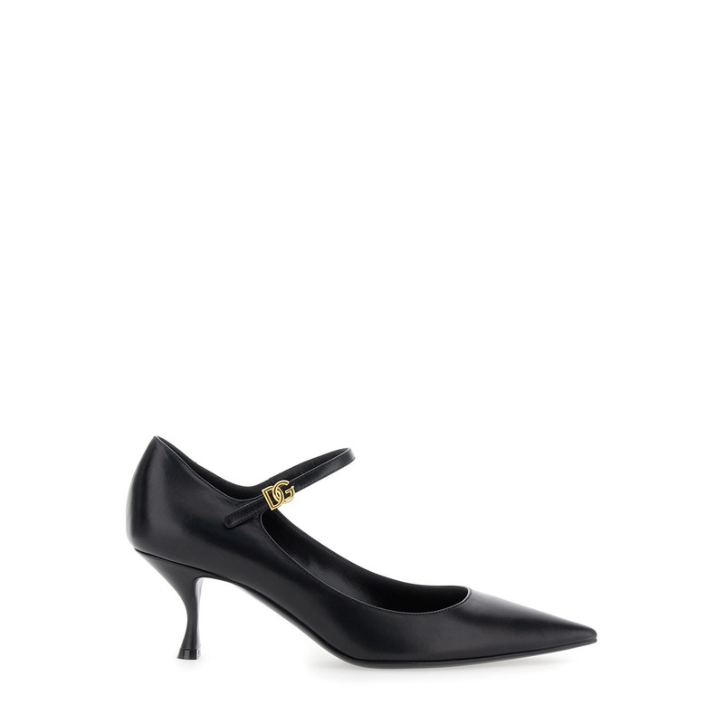 Black Slingback Pumps with Medium Stiletto Heel and Lateral Logo Plaque in Patent Leather Woman
