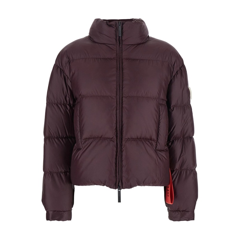 Bordeaux Down Jacket with Logo Patch on the Sleeve in Tech Fabric Woman