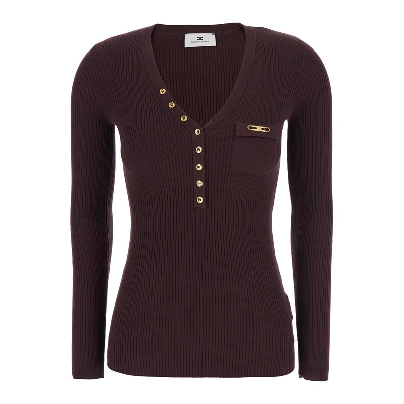 Bordeaux Sweater with Ribbed Design and Metallic Logo on Front in Fabric Woman