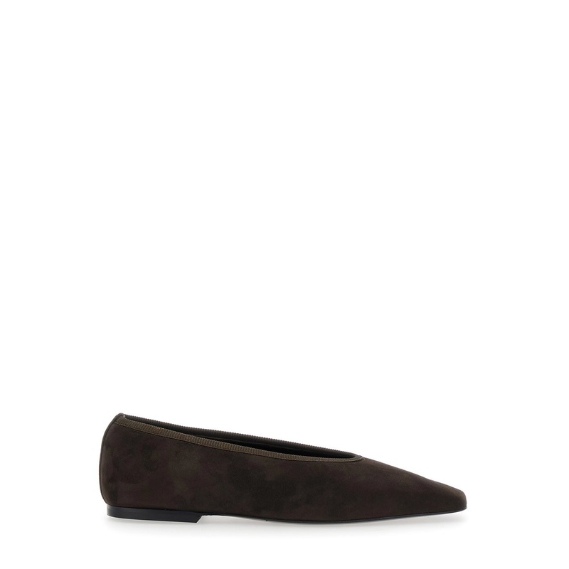 Brown Ballerinas with Square Toe  in Suede Woman
