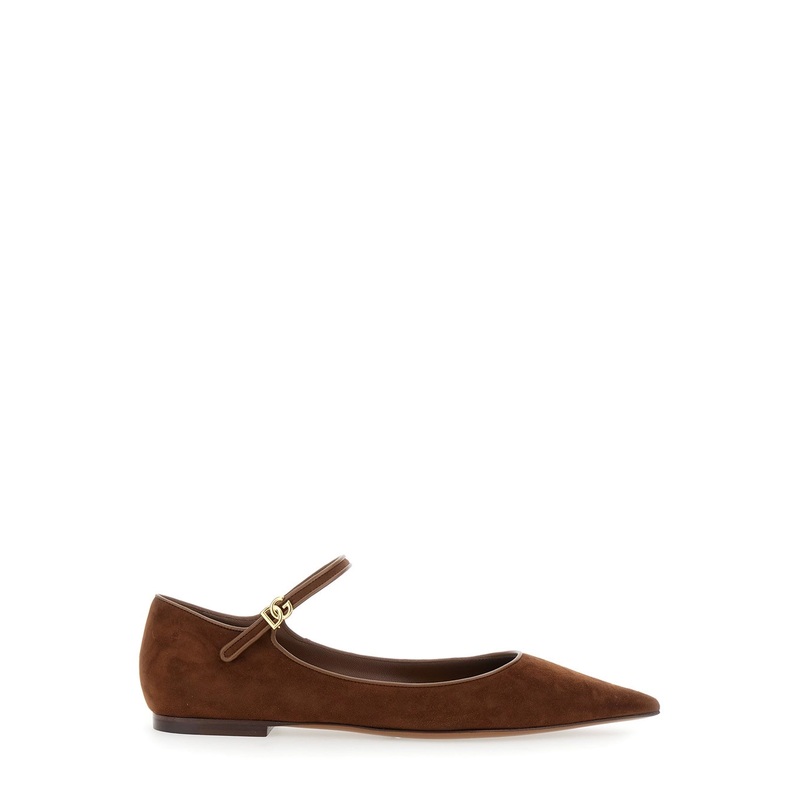Brown Pointed Toe Ballerinas with DG Logo on the Side in Suede Woman