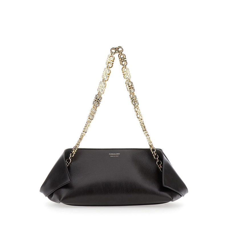 Brown Shoulder Bag with Logo Strap and Logo Lettering on the Front in Leather Woman