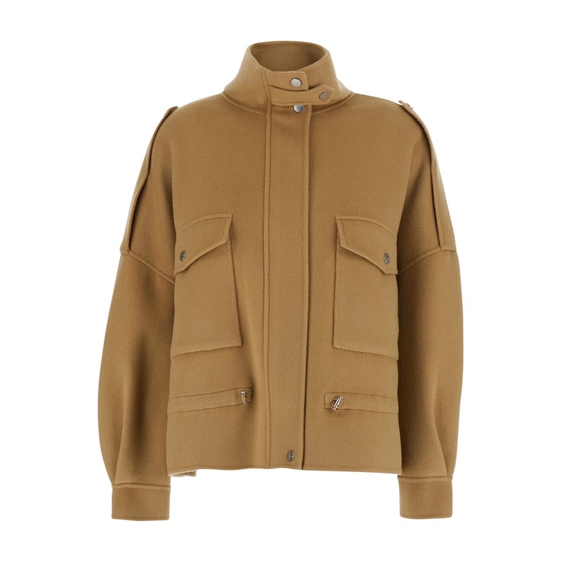 ‘Crostino’ Beige Jacket with Collar with Buttons and Front Pockets in Wool Blend Woman