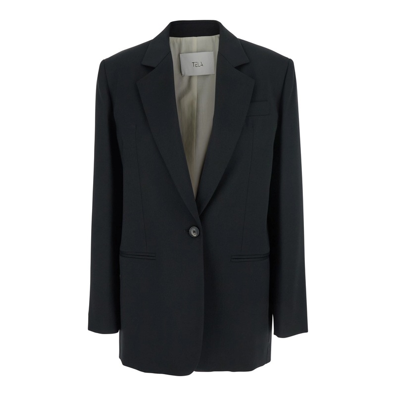 ‘Diver’ Black Single-Breasted Jacket with Notched Revers in Wool Blend Woman