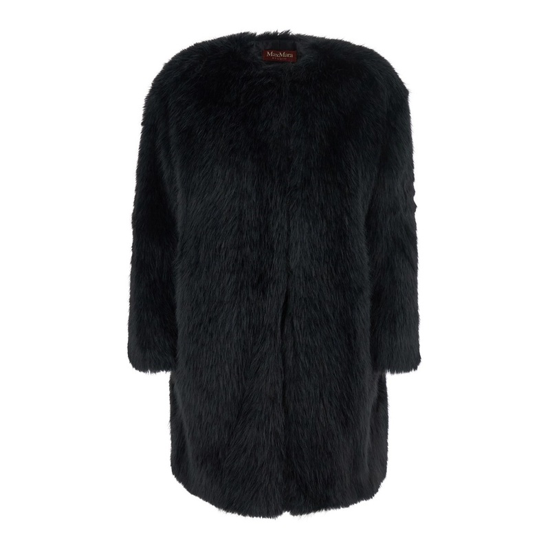 ‘Eros’ Black Fur Coat with Front Concealed Closure in Ecofur Woman