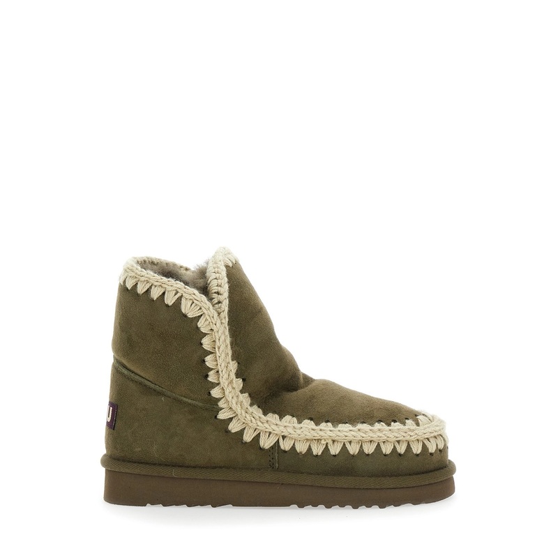 ‘Eskimo’ Green Ankle Boots with Crochet Details and Logo Patch on the Rear in Suede Woman
