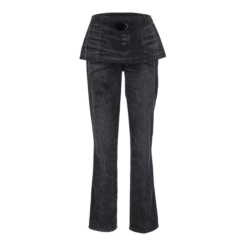 Grey Jeans with Oval D Logo Plaque and Skirt in Cotton Blend Woman