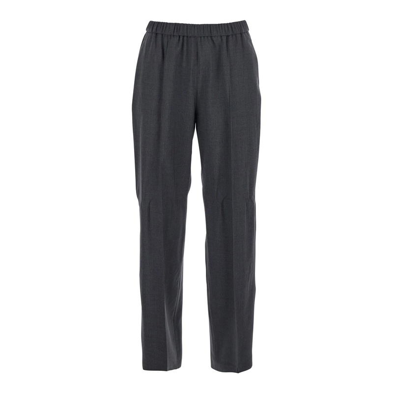 Grey Trousers with Elastic Waist in Wool Blend Woman