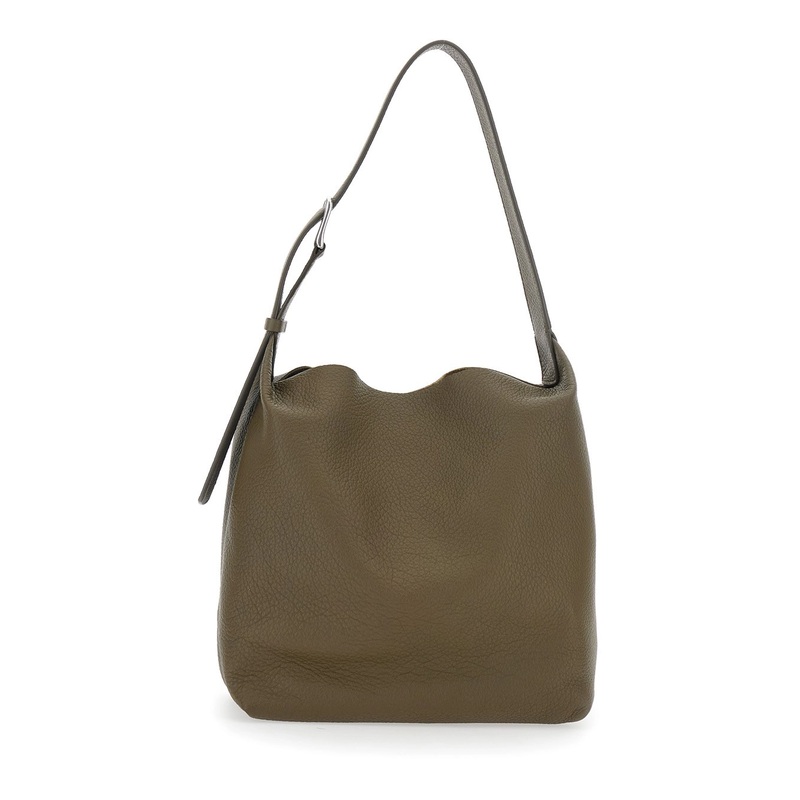 ‘Isa’ Green Crossbody Bag with Adjustable Shoulder Strap in Grained Leather Woman