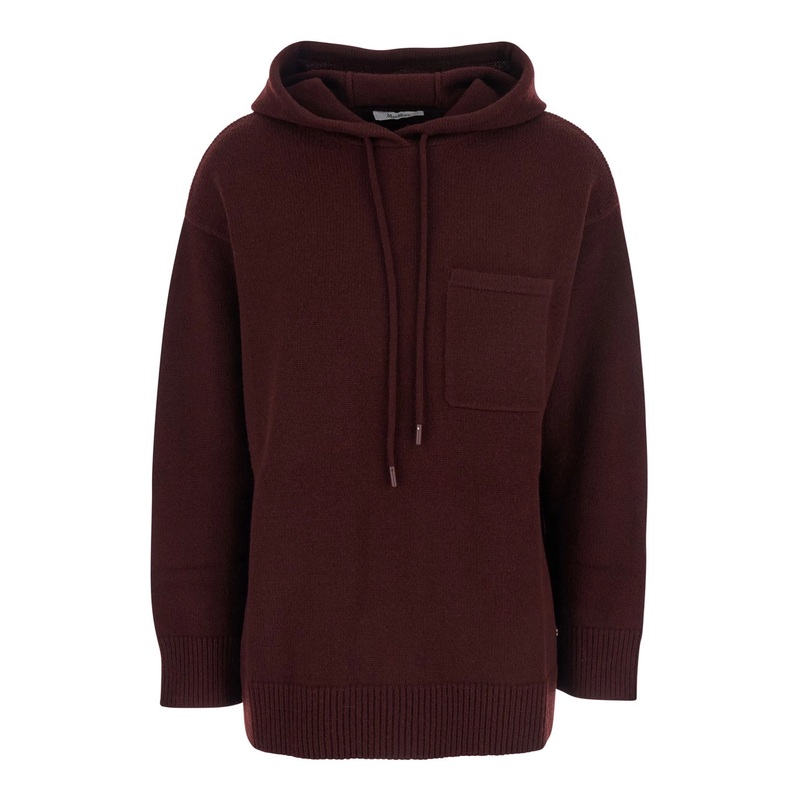 ‘Liana’ Bordeaux Sweater with Drawstring Hood and Dropped Shoulders in Cashmere Woman