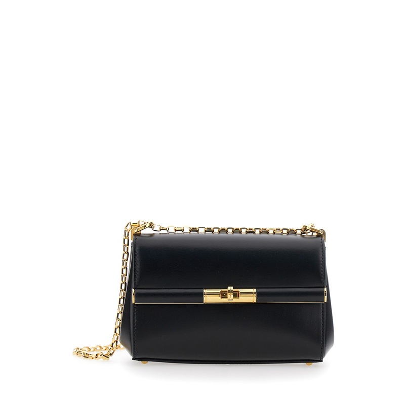 ‘Marlene’ Black Shoulder Bag with Twist Lock in Leather Woman