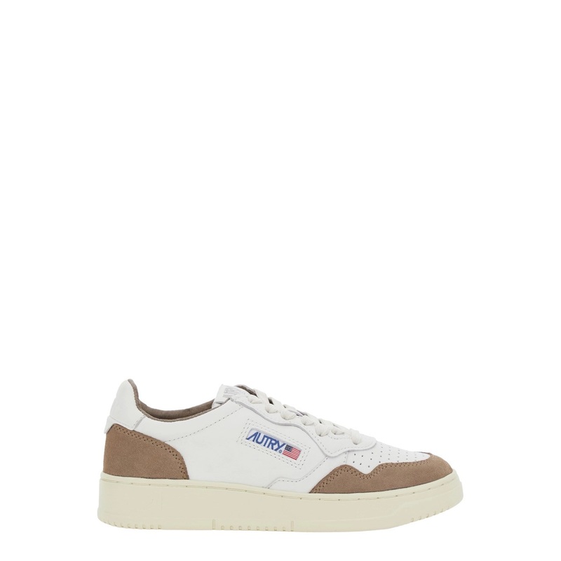 ‘Medalist’ Beige Low Top Sneakers with Logo Detail in Leather and Suede Woman